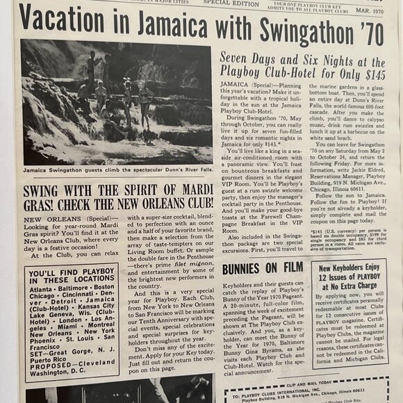 Vintage Playboy Club News Jamaica Framed Art Ad Memorabilia Home Decor 1970 - Picture 2 of 2
